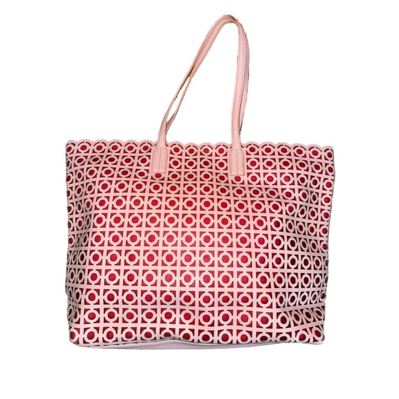 Large Tory Burch Kelsey East-West Scalloped Laser Cut Leather Tote π - Picture 4 of 10